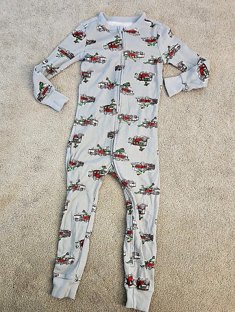 Old Navy Fire Truck Dinosaur Print Zip-Up Sleep & Play Pajama Set